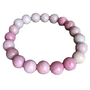 RRJEWELZ Natural Pink Rhodonite 8mm Round Shape smooth Cut Beads 7.5 Inch Stretchable Bracelet for Men & Women.|STBR_RR_07786_7.5