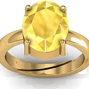 KUSHMIWAL GEMS 7.25 Ratti 6.50 Carat Yellow Sapphire Stone Silver Adjustable Ring Original and Certified Natural Pukhraj Gemstone Ring for Men and Women