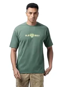 TECHNOSPORT Men's Relaxed Fit Graphic Print Half Sleeve Active Out T-Shirt with Techno Dry for Sports, Running & Regular Use