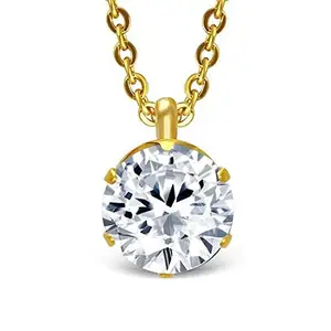 OOMPH Jewellery Gold Tone Solitaire Zirconia Minimal Pendant Necklace for Women & Girls (NSSK32R2) - Gold, White