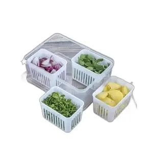Fridge Storage Organizer Box Set for Vegetable | Drain Cup 4 in 1 Grid Removable Fridge Storage Boxes for Chopped Vegetables |Design - 562 Food Savers