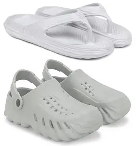Pampy Angel Combo Pack of 2 Slipper/Flip Flops/Slides/Clogs/Sandals with Adjustable Back Strap for Men,(V-Evafeet-Grey,Cl-200-Grey),8 (UK/India)