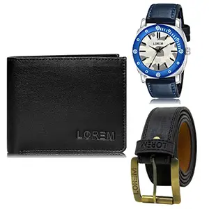 LOREM LOREM Mens Combo of Watch with Artificial Leather Wallet & Belt FZ-LR54-WL15-BL01