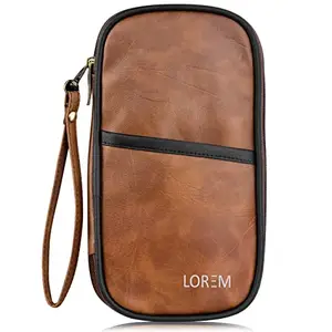 LOREM Travel Family Passport Holder Wallet Organizer Case for Credit Debit Card Ticket Coins Money Cash Currency Boarding Pass Pass Phone Pen with Removable Hand Strap- Tan OG01MC