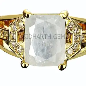 SIDHGEMS 5.00 Ratti AA++ Quality Certified Adjaistaible Gold Plated Ring Untreated Natural White Sapphire Pukhraj Loose Gemstone