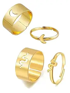 Vembley Combo of Elegance Gold Plated Half Moon and Snake Couple Ring For Men and Women