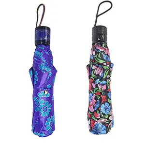 Rainpopson 3 Fold Color Umbrella for Women Stylish & Men 3 Fold Big Size Umbrella Combo (Multicolour) - Set of 2 (FR_1011)