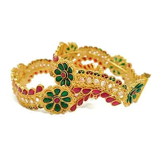 CHOICE Traditional Jewellery Fascinating Meenakari Gold Plated Polki Bangles for Women & Girls Pack of 2 (2.6) (2.6)