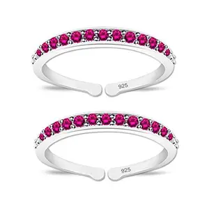 Styleejewel Sterling Silver Toe Rings for Women | White CZ and Ruby Stone 925 Pure Chandi Bichiya Peacock Tail Design Indian Toe Rings for women stylish (Group-2) (Ruby)