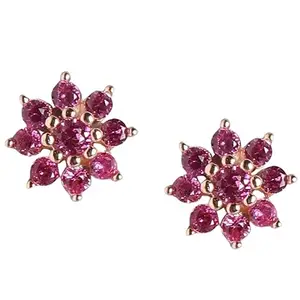 ZAVYA 925 Sterling Silver Dark Pink Coloured Designer Floral Rose Gold Plated Stud Earrings | With Certificate of Authenticity & 925 Hallmark | Gift for Women & Girls