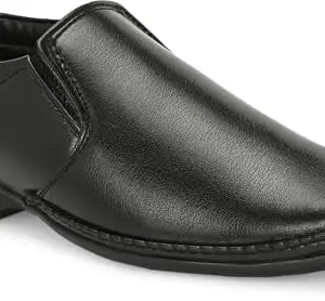 LAUREL FASHION FEVER Men's Formal Shoes | Synthetic Leather Upper | TPR Sole | Stylish & Comfortable Slip-On for Office (DD-2002-GOAT-BLK-9) Black
