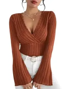 SILES FASHION Women’s Apricot Drawstring Bell Sleeve Top – Polyester for Casual Wear_29