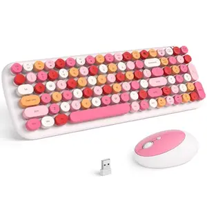 MOFII Wireless Keyboard and Mouse Combo, 2.4G Retro Typewriter Wireless Keyboard with Number Pad and Optical Ambidextrous Wireless Mouse for PC/Computer/Laptop/Desktop/Note/Mac (White Colorful)