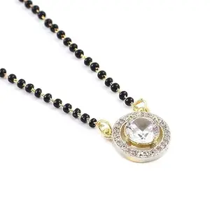PDY FASHION White Stylish one Stone Pendant Necklace Black Beads Mangalsutra For Women With Extendable Chain