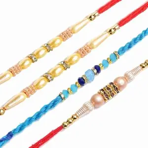 AR Eyewar Four Pearls Rakhi For Brother And Sister, Set Of 4 Rakhi Combo Set