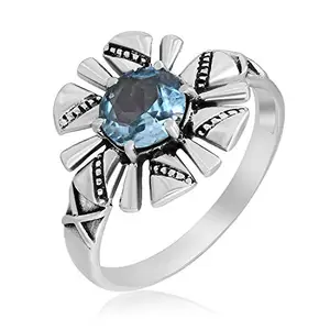 MAHAL JEWELS Blue Topaz Natural December Birthstone 6 mm 925 Sterling Silver 6 Prong Sertting Handmade Jewelry Manufacturer Ring