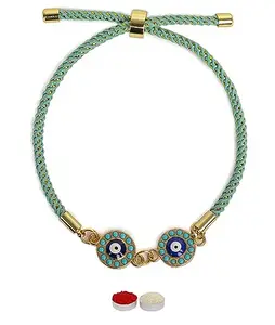 El Regalo Elegant 1PC Evil Eye Red Rakhi with Roli Chawal & Rakhi Message Card - Lucky Protection Rakhi to Avoid Negative Energies for Brother/Sister-in-Law/Niece or Nephew (CZ Evil Eye Turquoise)