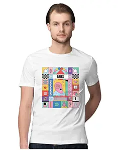ALLEN BLACK Men's Regular Fit T-Shirt Aries Colorful Zodiac Sign Horoscope 100% Cotton T-Shirt White_ZARIESZ-White L Men Round_