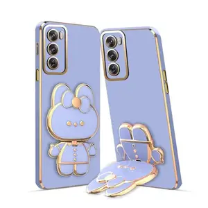 Anks Creation Stand and Mirror Mobile Back Cover for Oppo Reno 12 Pro 5G (Blue)