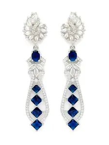Karatcart Elegant Peacock Design Blue American Diamond Drop Earrings for Women