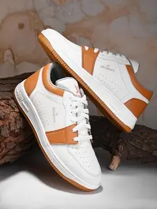 WOAKERS Mens Synthetic Leather Comfortable and Stylish Casual Shoes (Orange, 7) (1070)