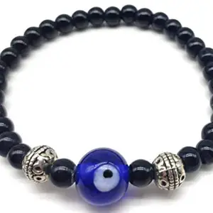 JAZ Handmade Black Beads Evil Eye Bracelet-Buri Nazar/Buri Drishti-Blue Bead Bracelet-Root Chakra Enhancer/Activator & Good Luck Protection Bracelet for Women & Girls