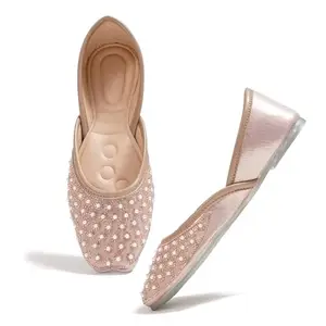 Froh Feet Women Ethnic Flats – Pearl & Stone Embellished Comfort Slip-Ons For Party & Festivals