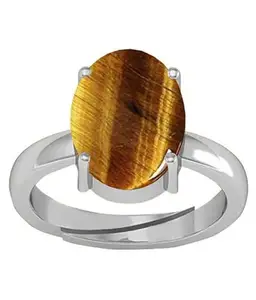 KUSHMIWAL GEMS Crystal Natural Tiger's Eye Adjustable Silver Plated Ring 13.25 Carat 14.25 Ratti Certified Stone for Men and Women
