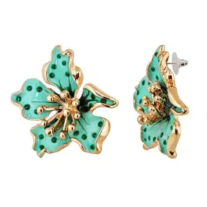 Lucky Jewellery Designer 18k Gold Plated Floral Design Turquoise Color Stud Tops Earring For Girls & Women (150-CHEM1-1253-F)