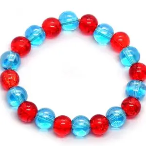 Queen Pink Glass Stone & Tanzanite Blue Glass Stone Natural Crystal Gemstone Bracelet 10mm Round Beads Healing Crystals for Men & Women (6.5 Inch)