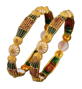 RAMya ENTERPRISE colourful round designed stone Bangles collection For Women dressing up for a special occasion,these bangles are the perfect accessory set of 2 (2.6)