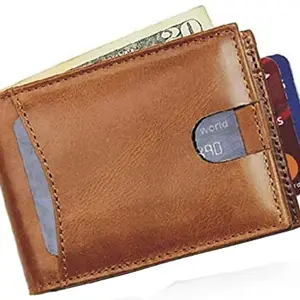 Men Brown Genuine Leather RFID Wallet 5 Card Slot 1 Note Compartment