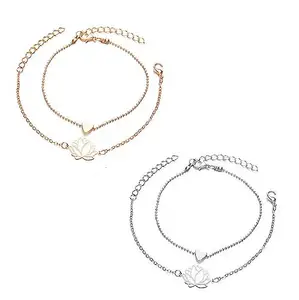 fabula Jewellery Combo of 4 Gold & Silver Tone Lotus & Heart Anklet For Women & Girls Stylish Latest (AYJ4AYJ21_AFR1)