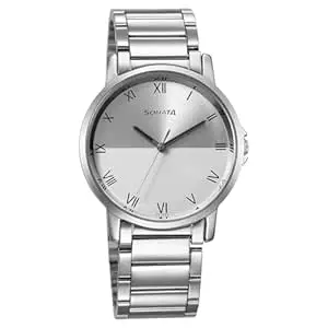 Sonata Quartz Analog Silver Dial Watch for Men-NS77083SM06