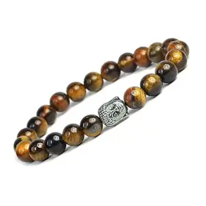 Natural Multi Tiger Eye Bracelett with Buddha Head for Men & Women – Protection, Focus & Grounding Energy – Chakra Yoga Meditation Bracelett with Semi-Precious Gemstones