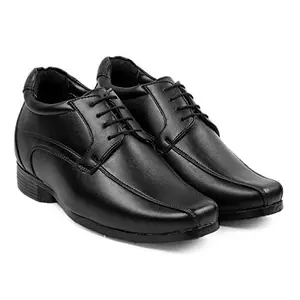 YUVRATO BAXI Men's All New 3 Inch Hidden Height Increasing Faux Leather Formal Wear Derby Lace-up Black Elevator Shoes