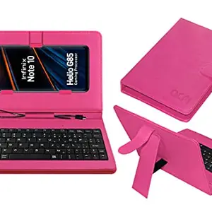 ACM Keyboard Case Compatible with Infinix Note 10 Mobile Flip Cover Stand Direct Plug & Play Device for Study & Gaming Pink