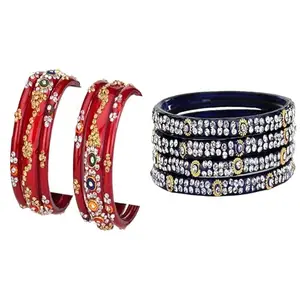 Somil Combo Bangle Set For Women | Traditional Daily Bangles | Perfect For Parties & Functions, Pack Of 22, Red, Blue -D497