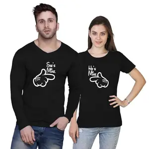 Couple T-Shirts | Matching Printed Tees for Him & Her | Romantic & Stylish Cotton T-Shirts for Couples | Long Sleeve T-Shirts (Black S)