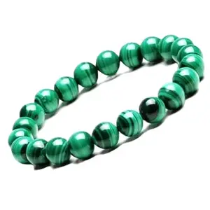 RRJEWELZ Natural Malachite Round Shape Smooth Cut 8mm Beads 7.5 inch Stretchable Bracelet for Healing, Meditation, Prosperity, Good Luck | STBR_05193