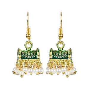 I Jewels Gold Plated Traditional Meenakari Handcrafted White Pearl Jhumki Earrings for Women/Girls(E3074G)