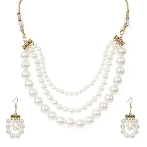 Pearl White Beads Necklace for Women Elegant Handmade Ethnic Jewellery Lightweight Traditional Beaded Mala for Saree, Kurti