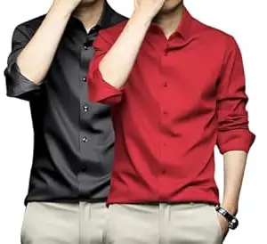 DEELMO Combo of Men's Stylish Solid Satin Casual Shirt for Men Full Sleeves| Poly Satin Silk Shirt Pack of 2