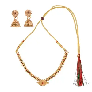 TEEJH Dharmika Gold Pink And Green Necklace Set
