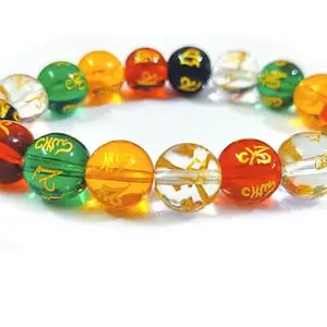 ASTROGHAR Tibetan Buddhist Nepalese Lucky Om Mani Padme Hum Mantra Engraved Multi Colour Crystals Bracelet