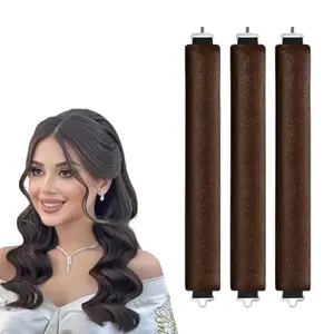 Pinaka Overnight Curls Heatless Hair Curler Rods Foam Sponge Hair Rollers for Short Long Hair to Sleep in Hair Care Styling Tools - Brown (Pack of 3)