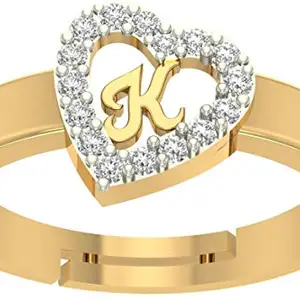 Kanak Jewels Kanak Jewes Heart Shaped Brass K Alphabet Rings Gold Adjustable Valentine American Diamond Love Initial Letter for Women Girls Girlfriend Men Boys Couples I love you Cubic Zirconia Gold Plated Ring