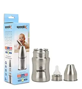 SPEEDEX Stainless Steel Infant Baby Feeding Bottle Milk Bottle for New Born Baby, Medium-Flow Nipple(125 ML, 1 Extra Nipple Free)