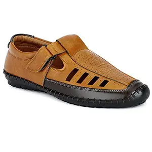 WOMBO Men's Tan Synthetic Velcro Casual Comfortable Sandal 9 UK/IND