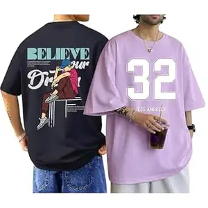 ENCIGER Men's Oversized Cotton T-Shirt Pack | Drop Shoulder Graphic Printed Casual Streetwear Combo | Baggy Hip-Hop Tshirts